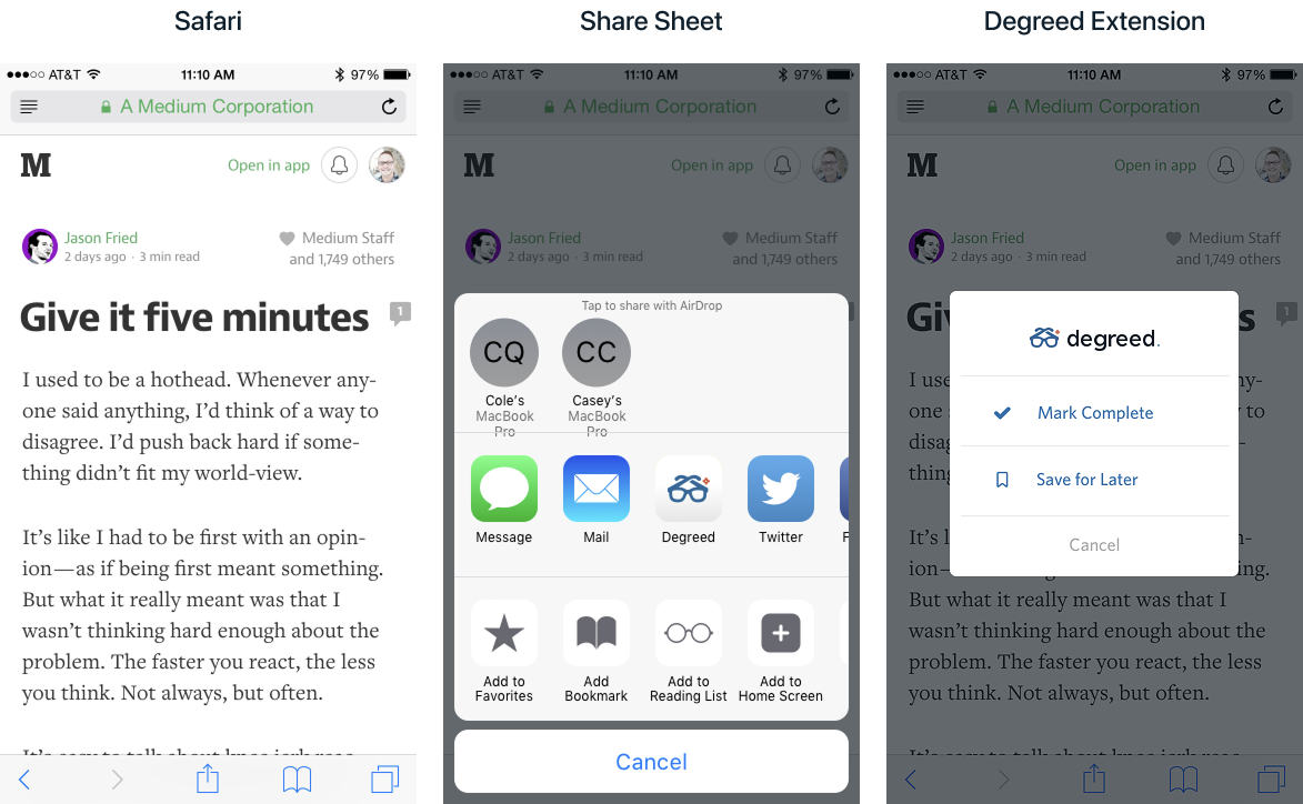 iOS share extension saving content into Degreed